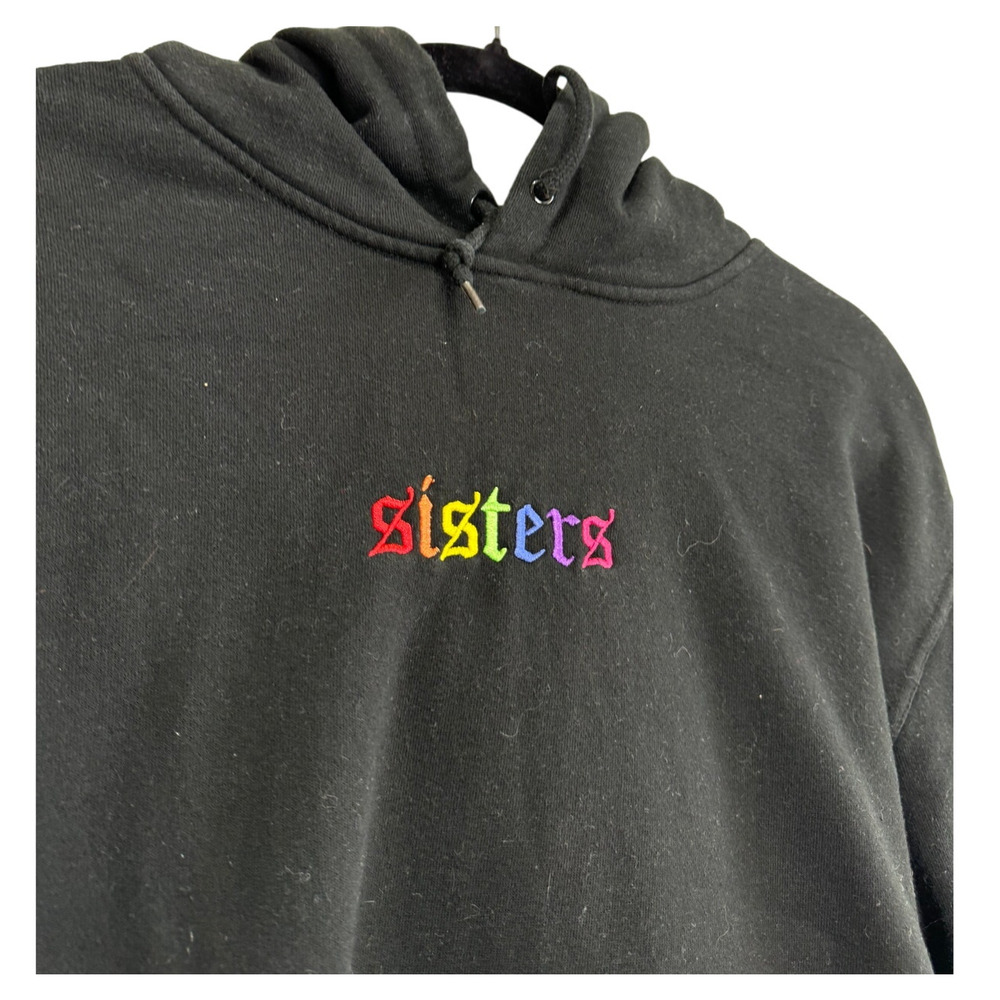 Women's Black Sisters Embroidered Sweatshirt Hoodie Medium